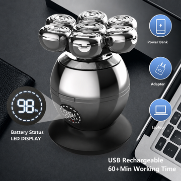 VELTIS AllGroom Pro electric shaver with digital battery display and USB rechargeable base