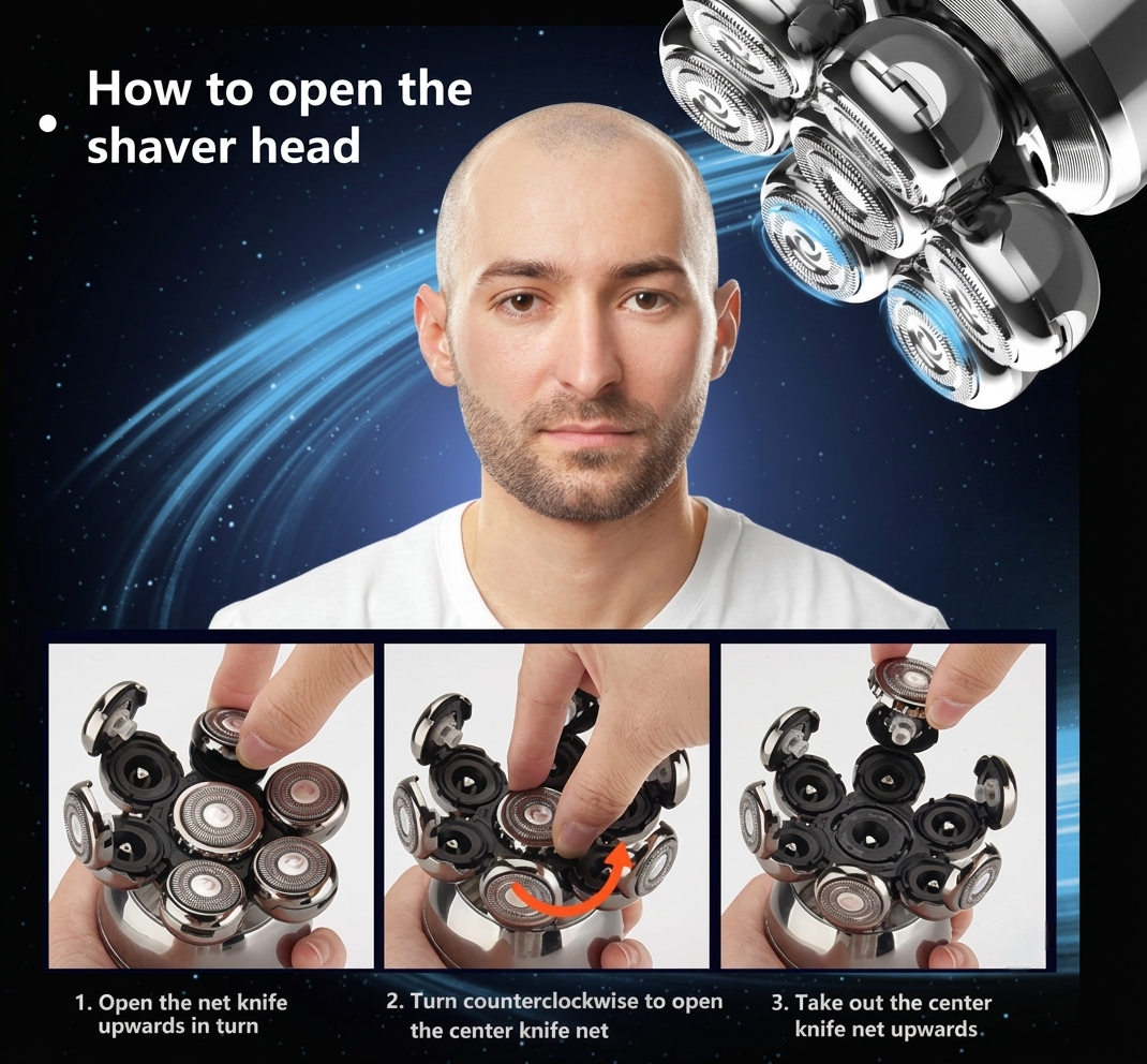 Man demonstrating how to open and clean the VELTIS AllGroom Pro shaver head